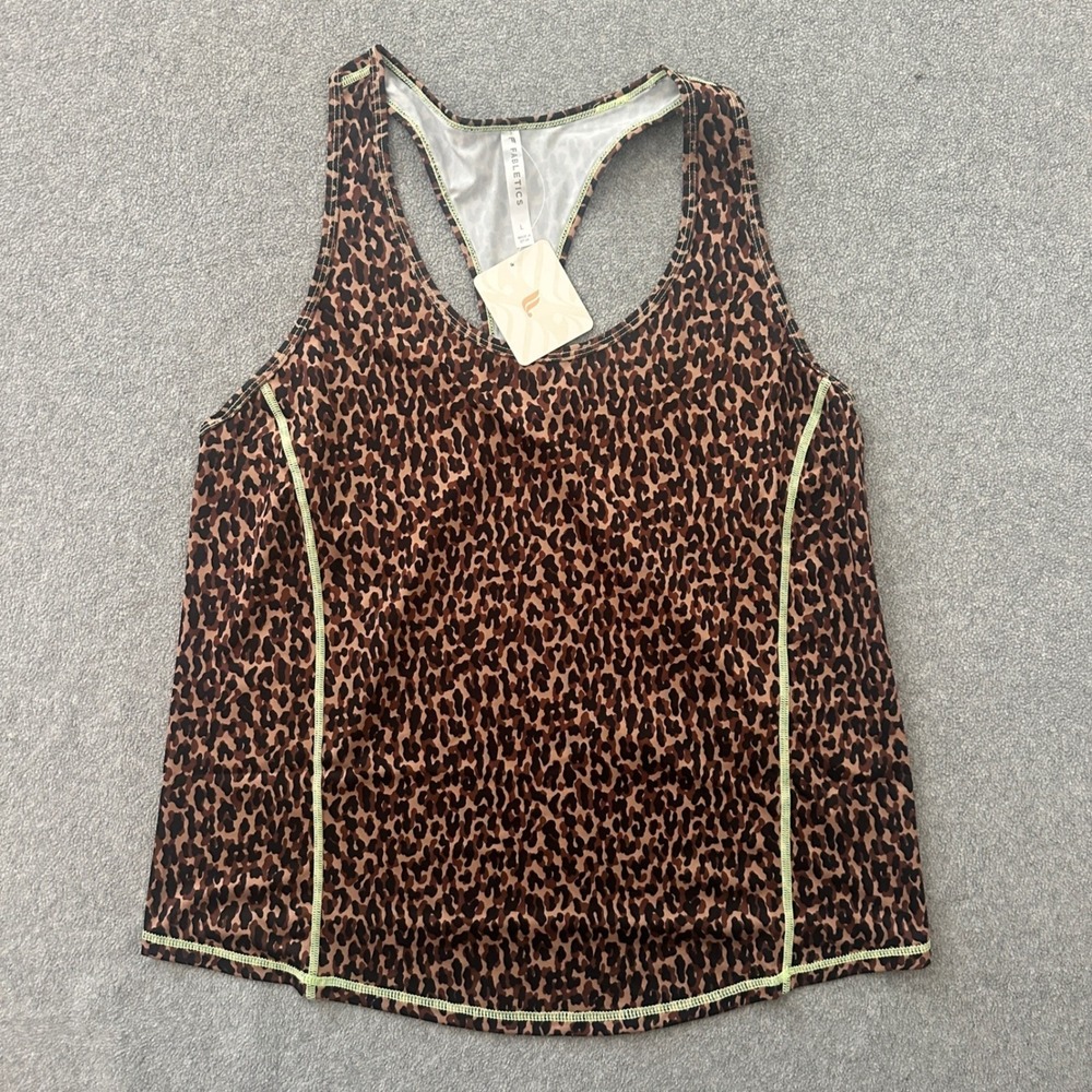 Fabletics Phoenix Lite Racerback Tank Large Wavy Cheetah Highlighter Leopard NWT